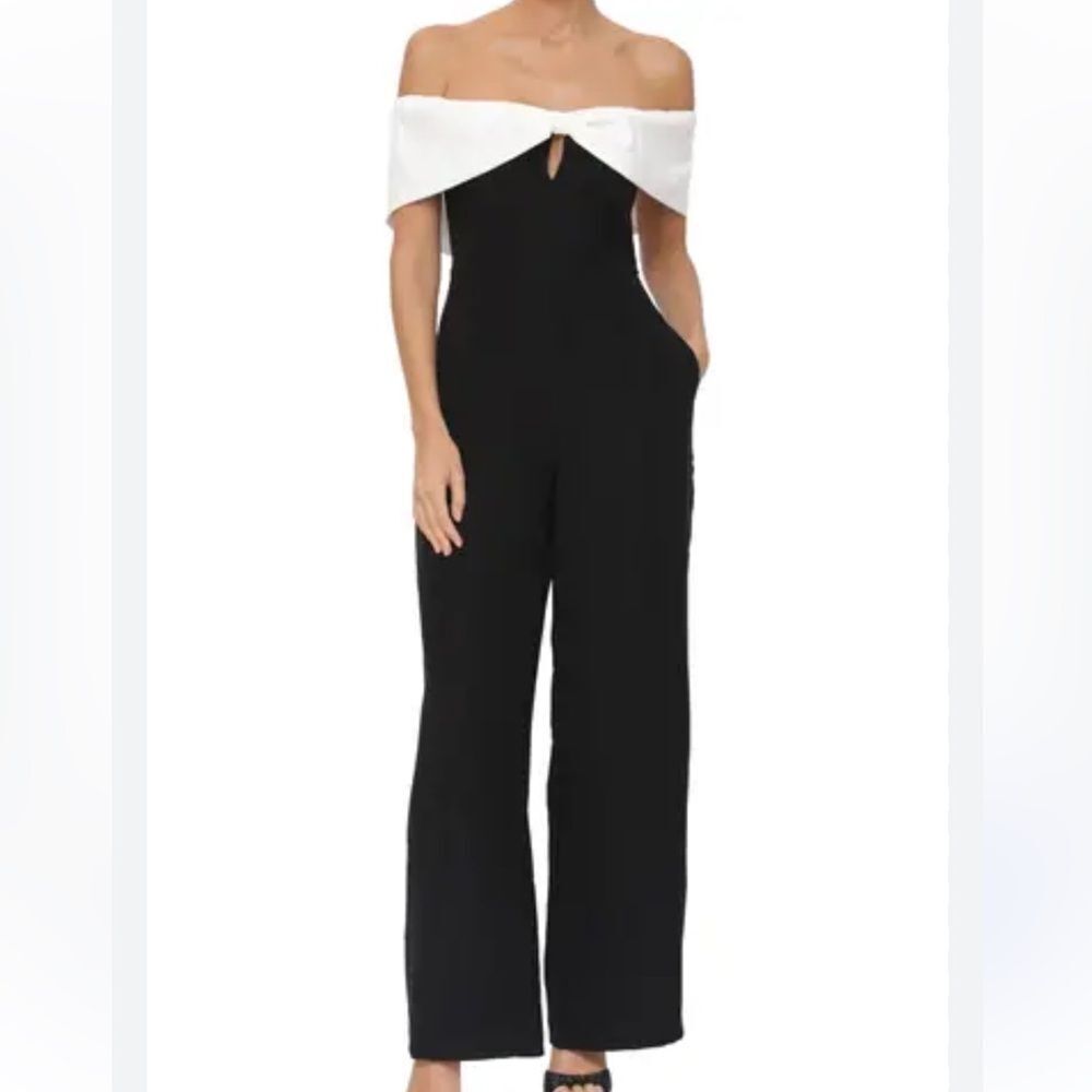 Avec Les Fille Black Crepe Wide Leg Off the Shoulder Jumpsuit | 8